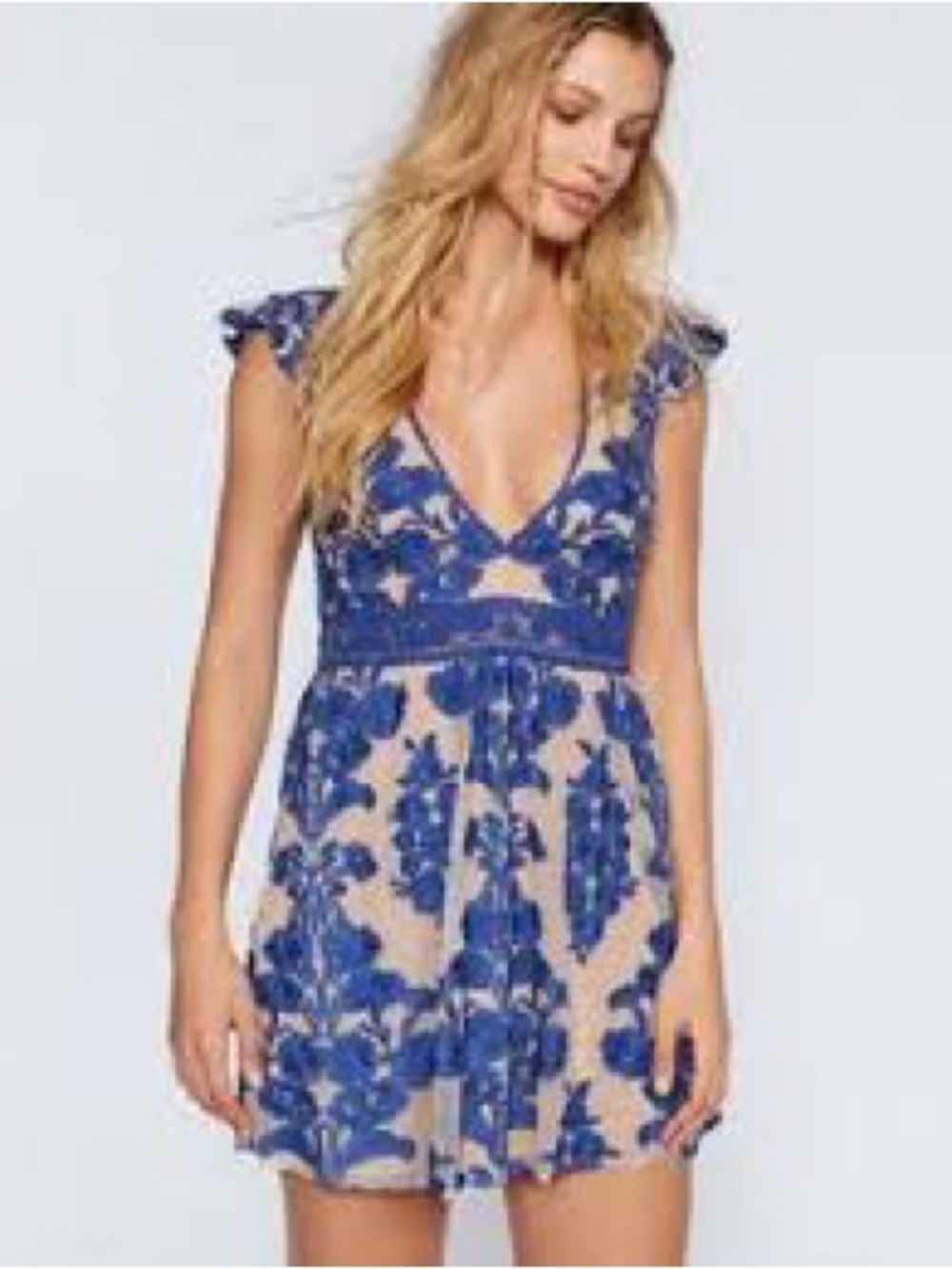 For Love of Lemons Temecula Navy Blue Floral Mini Dress Medium
